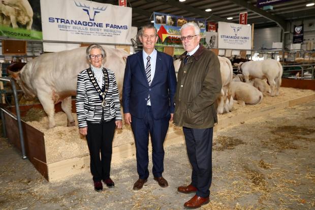  Agriculture Minister Edwin Poots pictured with RUAS President Christine Adams and Deputy President John Henning at the Balmoral Show site on the eve of the event opening to the public.