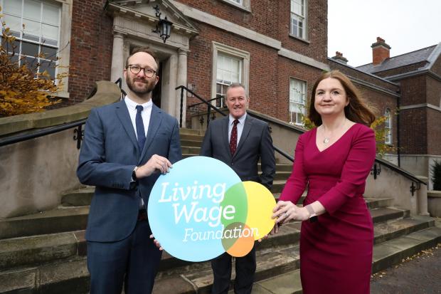 Finance Minister, Conor Murphy with Graham Griffiths, Assistant Director Living Wage Foundation and Jayne Brady, Head of the Civil Service 