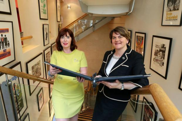 First Minister pictured with Julie Andrews, Director of Linenhall Library at the launch event.
