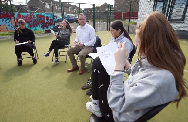 unior Minister Gary Middleton pictured during his visit to Lincoln Courts Youth and Community Association