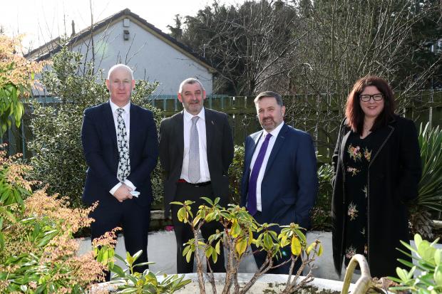 Millburn house: (l-r) Alex Bunting, Group Director of Inspire Mental Health and Addiction Services; Kerry Anthony, Chief Executive Officer of Inspire; Health Minister Robin Swann, and Andrew Gowdy, manager of Millburn Close. 