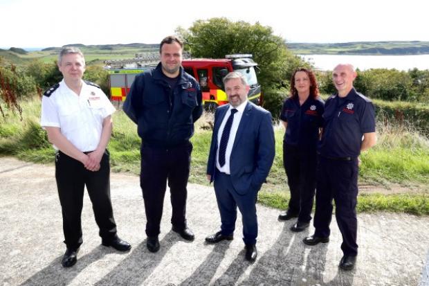 Minister with firefighters Rauri Morgan, Ciaran McCurdy Tania McFaul and Clive Lowry Northern Area Command
